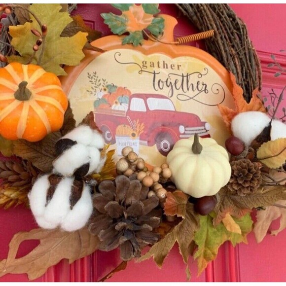 Fall Wreath, Pinecones, Berries, Acorns, Fall Leaves, Pumpkins, Autumn Wreath - Picture 9 of 11